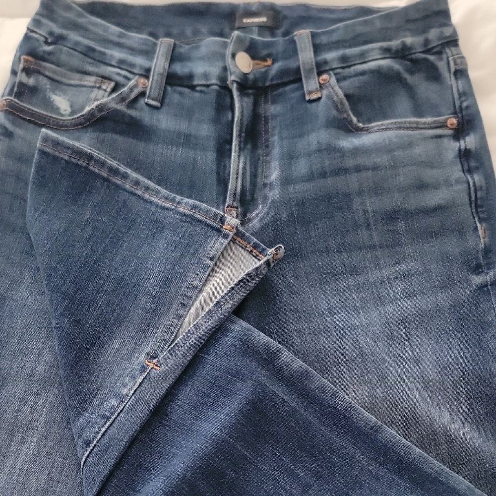 Express Dark Blue Boot Cut Jeans With Slit